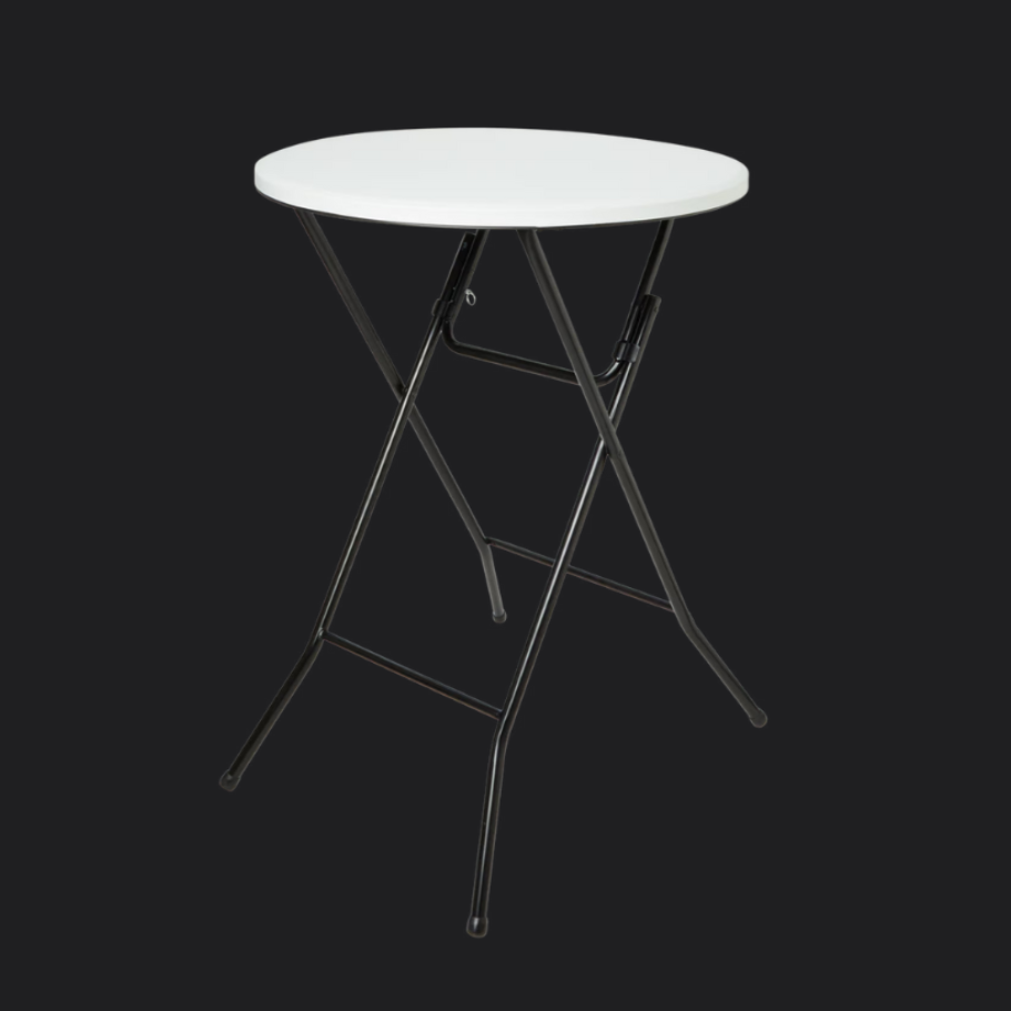 Statafel, geschikt voor evenementen en feesten. Maximale belastbaarheid 75 kg. Afmetingen 110x80x80 cm.