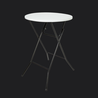 Statafel, geschikt voor evenementen en feesten. Maximale belastbaarheid 75 kg. Afmetingen 110x80x80 cm.