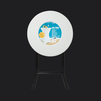 Ronde Statafel met afmetingen 110 x 80 x 80 centimeter. Materiaal: metaal, kunststof  en maximale belastbaarheid 75 kg.