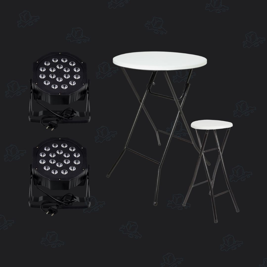 Borrelpakket met statafel, barkruk twee stage light van Qpparty.