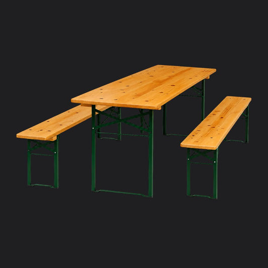 Inklapbare houten biertafelset met twee bijpassende banken.